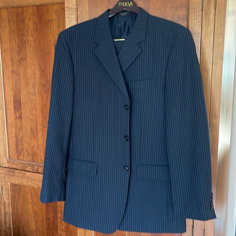 Jones New York Pinstripe Suit - Men's - 42L - Black- Wool 2 piece suit 3 Button